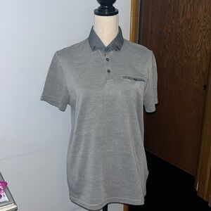 Ted Baker Mens Shirt Solid Grey Polo Size 3 Medium (M) Designer Pocket